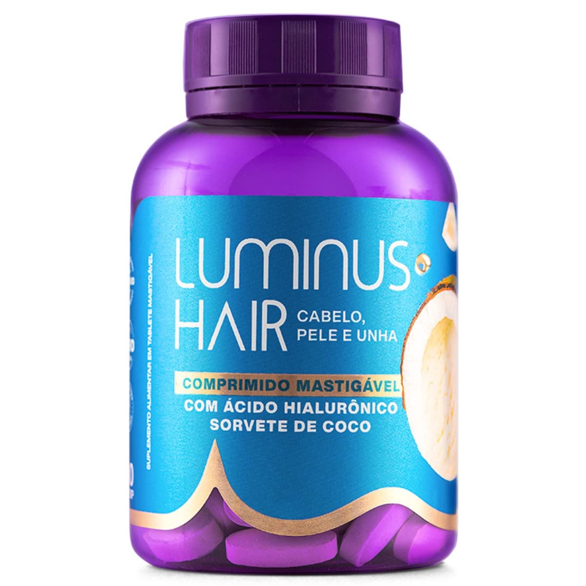 Luminus Hair Comprimido Mastigavel Sorvete de Coco Cabelo Pele e Unha